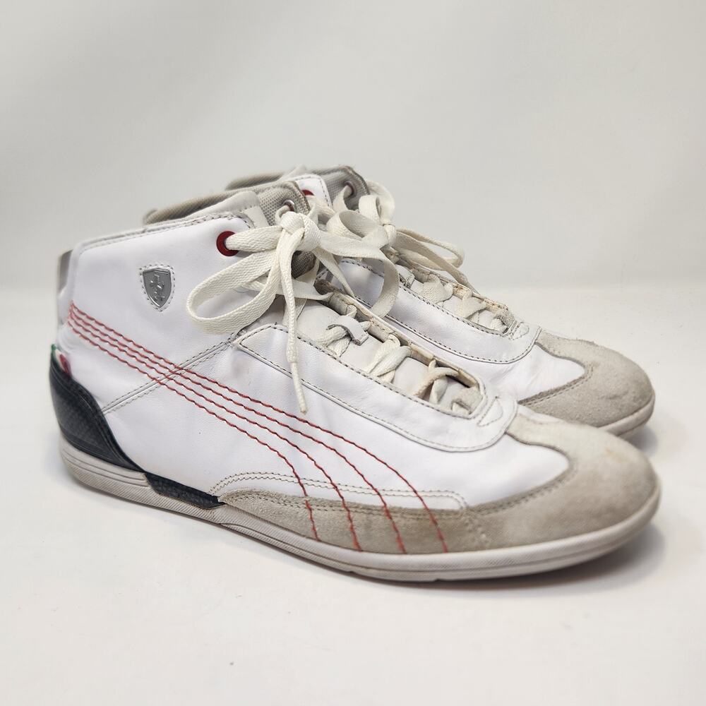 Puma Ferrari Driving Force Mid SF Sneaker Men Size 9 White Leather Athletic Shoe